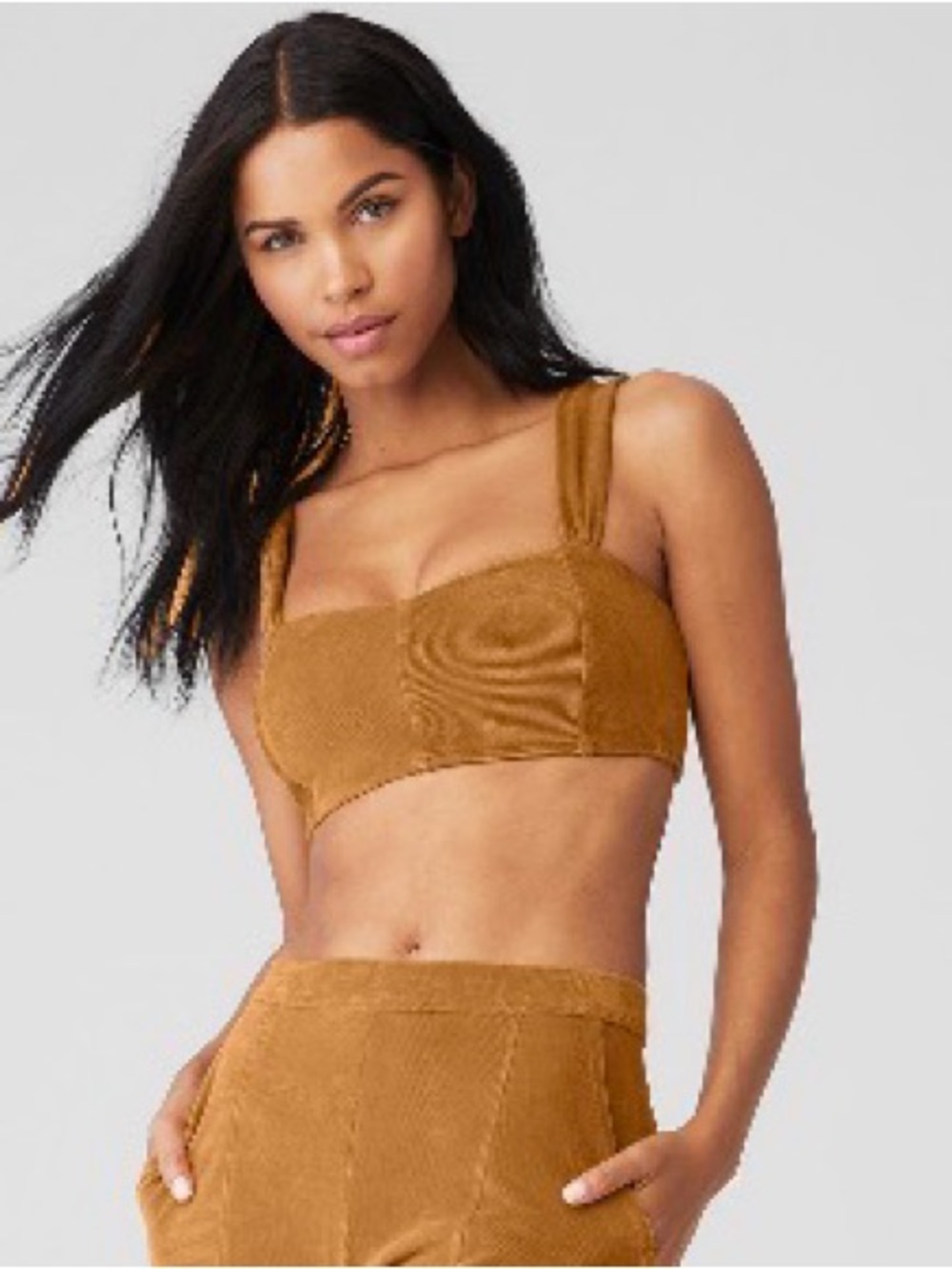 ALO Yoga Cropped Tank Top
Micro Corduroy Winter Break Bra -Toffee 
Color: Toffee